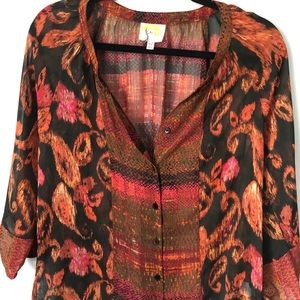 Anthropologie Fig and Flower Sheer Blouse